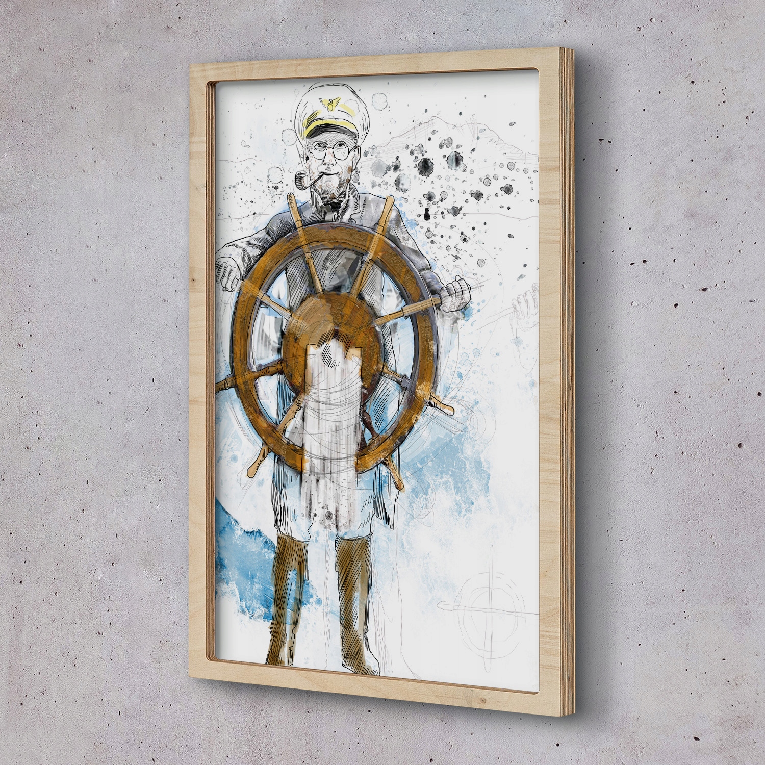 Obraz v dřevěném rámu Námořník akvarel 40x60