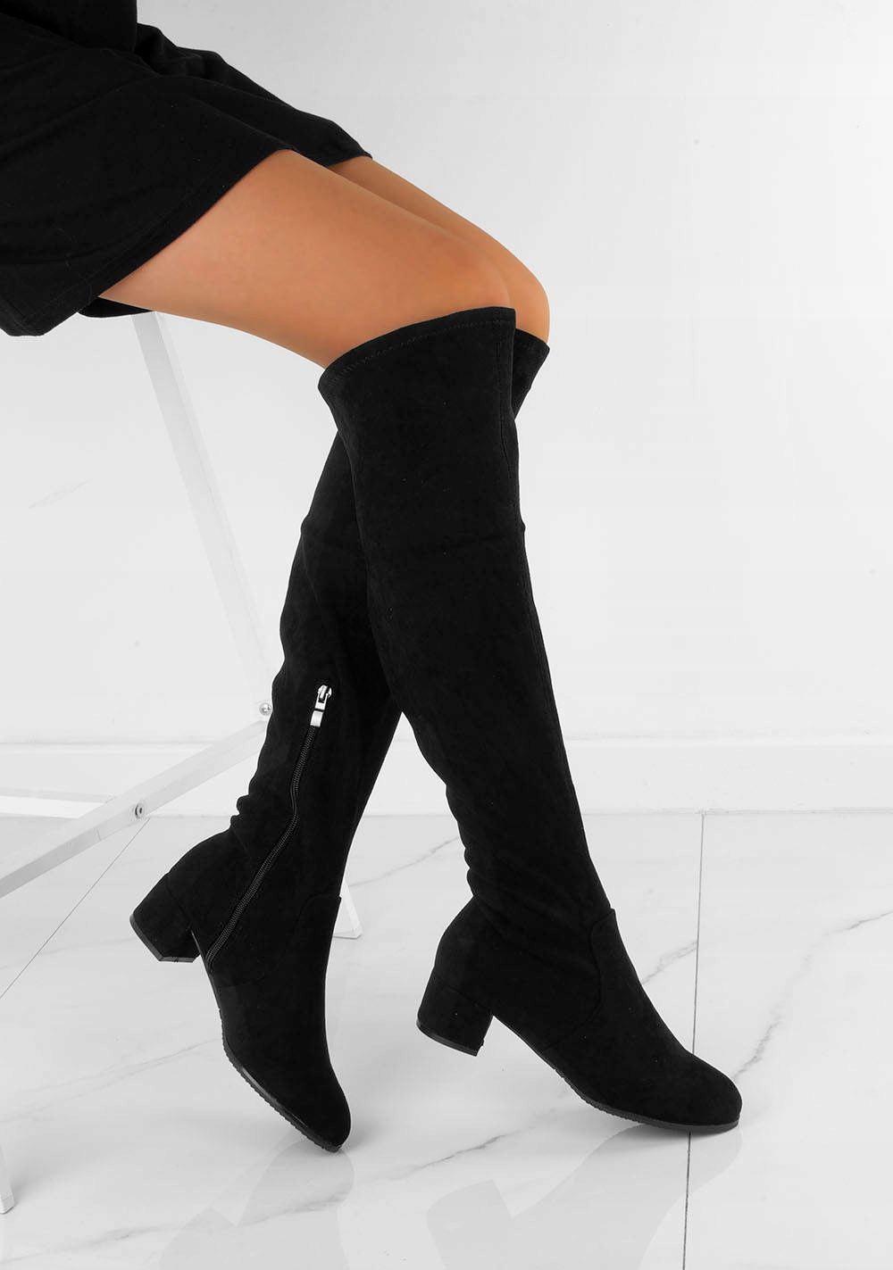 KOZAKI NA NISKI SŁUPKU CZARNE OCIEPLANE ZAMSZOWE 3 Długość wkładki 25 cm