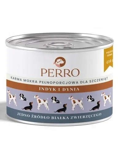 4x Perro vlhké krmivo pro štěňata Krůta Dýně 410 G junior