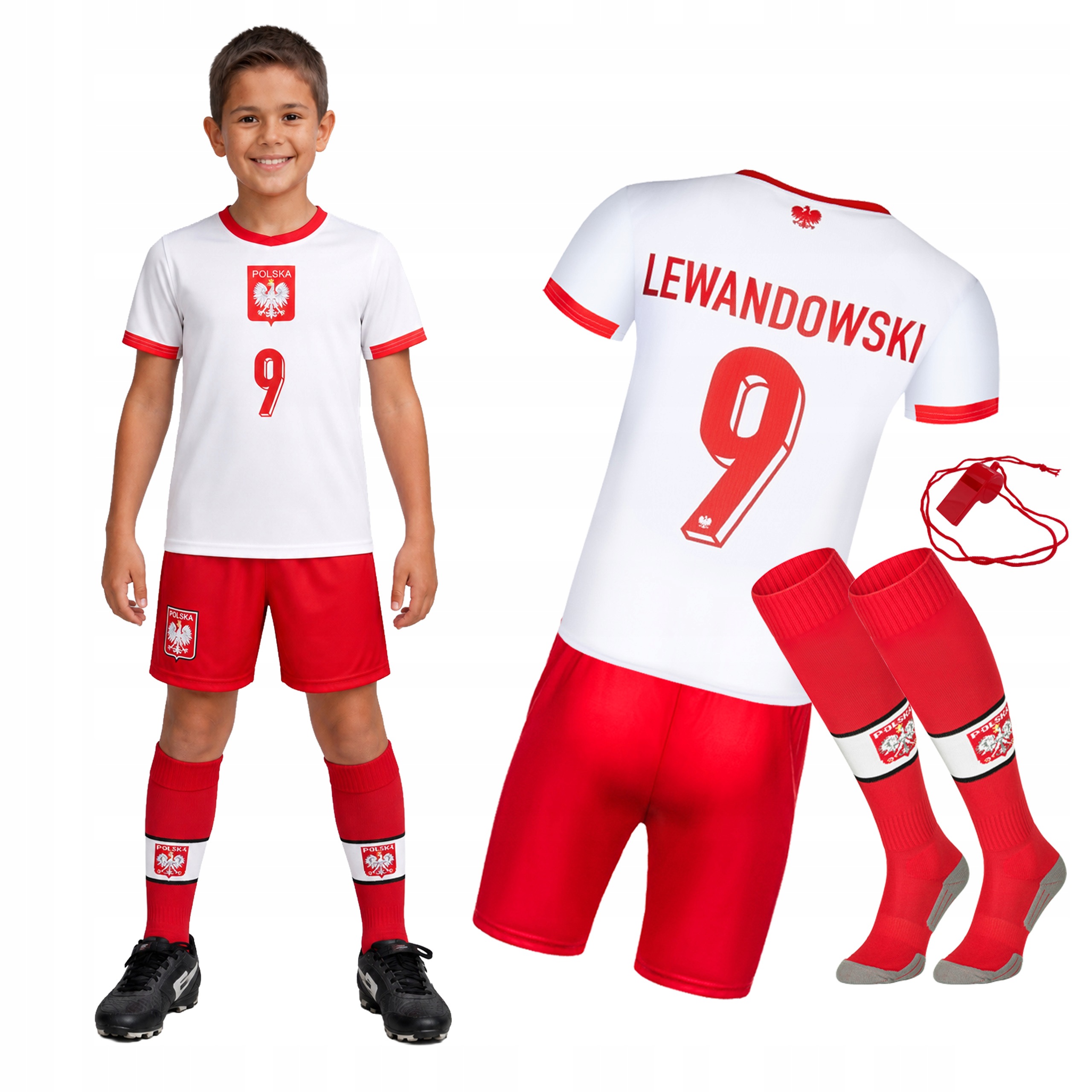 Strój Piłkarski getry Lewandowski 9 Polska rozmiar 140