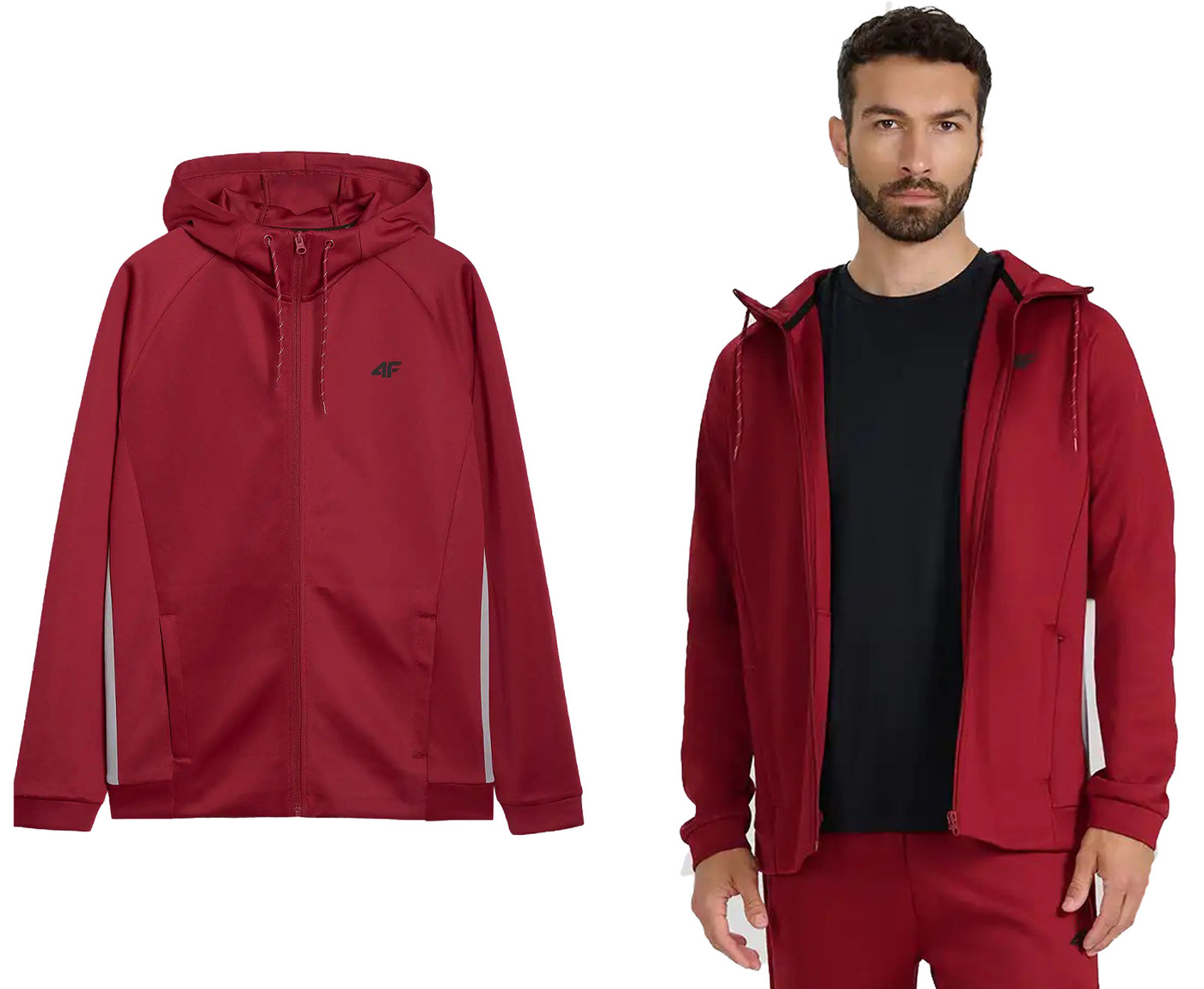 Sportovní mikina na běhání 4F M587 rozepínací s kapucí červená 2XL