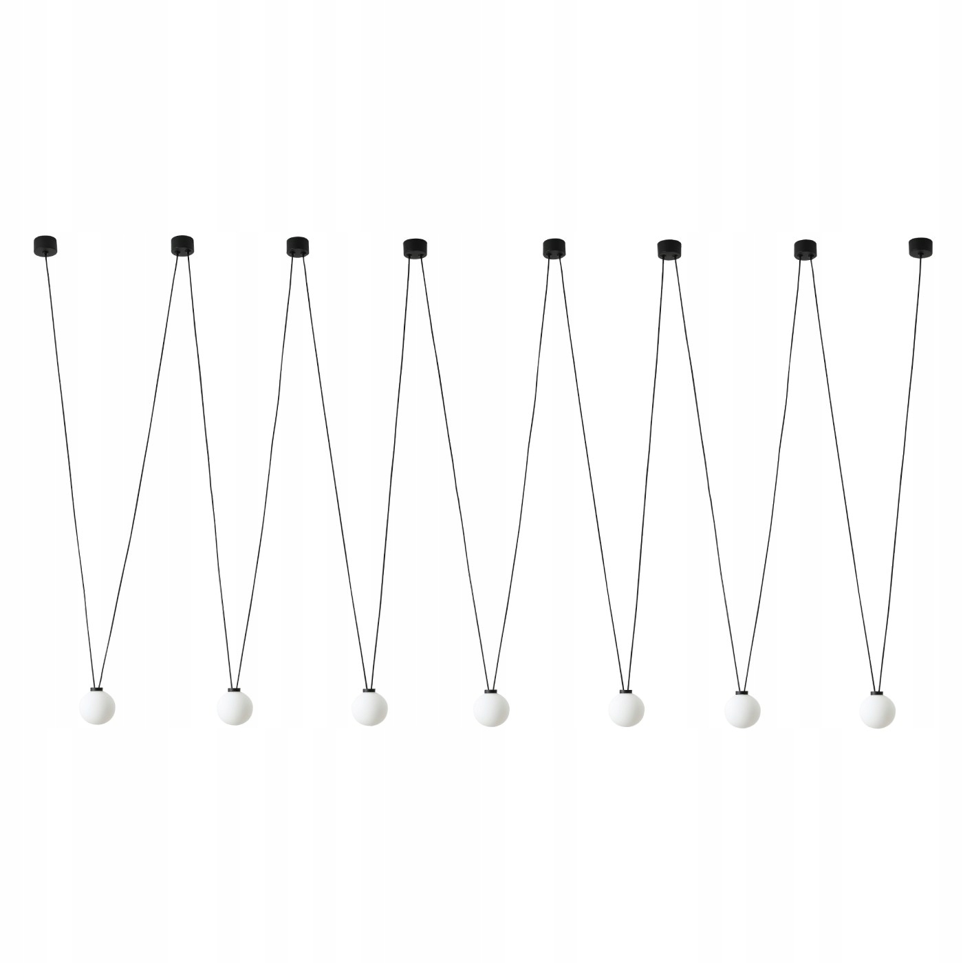 Závěsná lampa Movo 7 černá minimalistická s bílými stínítky do jídelny