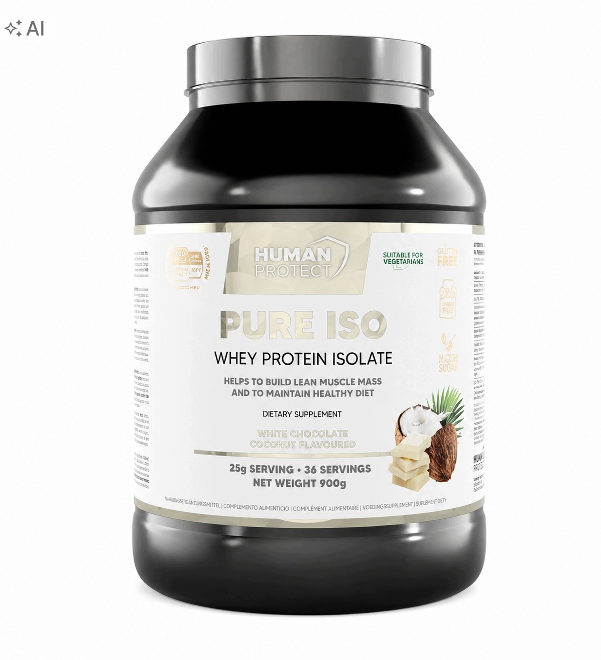 Human Protect Pure Whey Isolate 900g Bílkovina Izolát Wpi Bílá čokoláda. kokos