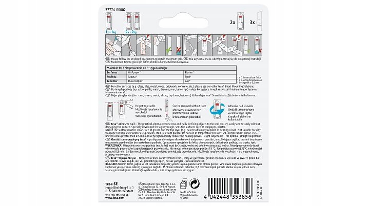 REGULOWANY GWÓŹDŹ SAMOPRZYLEPNE DO TAPET 2szt 77774-00002 Kod producenta 77774-00007-00