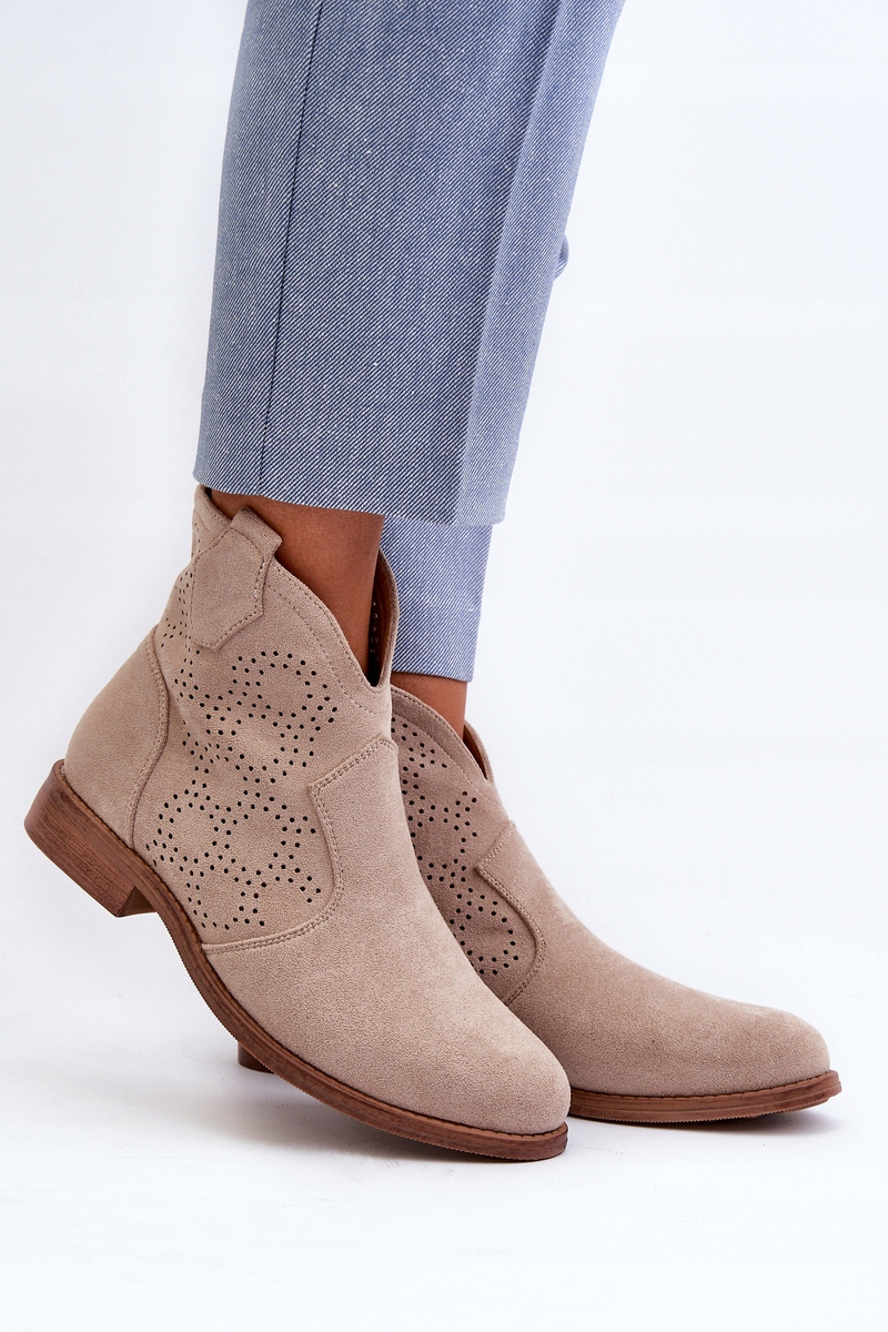 BOTKI DAMSKIE AŻUROWE PŁASKI OBCAS EKO ZAMSZ S.BARSKI HY66-151 JASNY BEŻ 40 Rozmiar 40