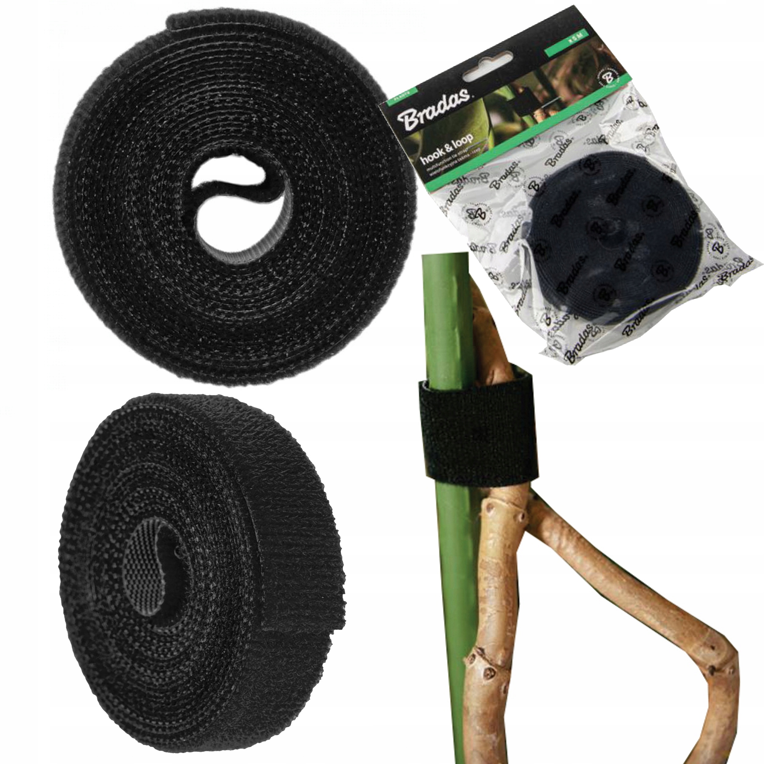 TAŚMA Z RZEPEM DO MOCOWANIA WIĄZANIA ROŚLIN WIELORAZOWA CZARNA 12,5mm 2m