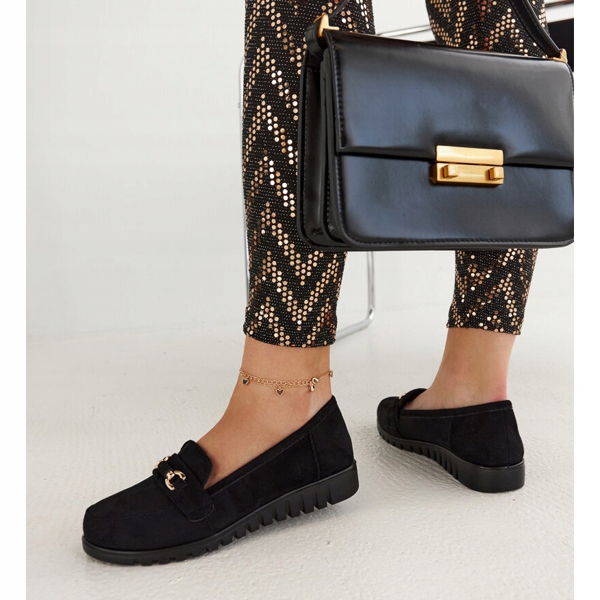 Czarne Skóra ekologiczna Buty Mokasyny r.38 Marka bez marki