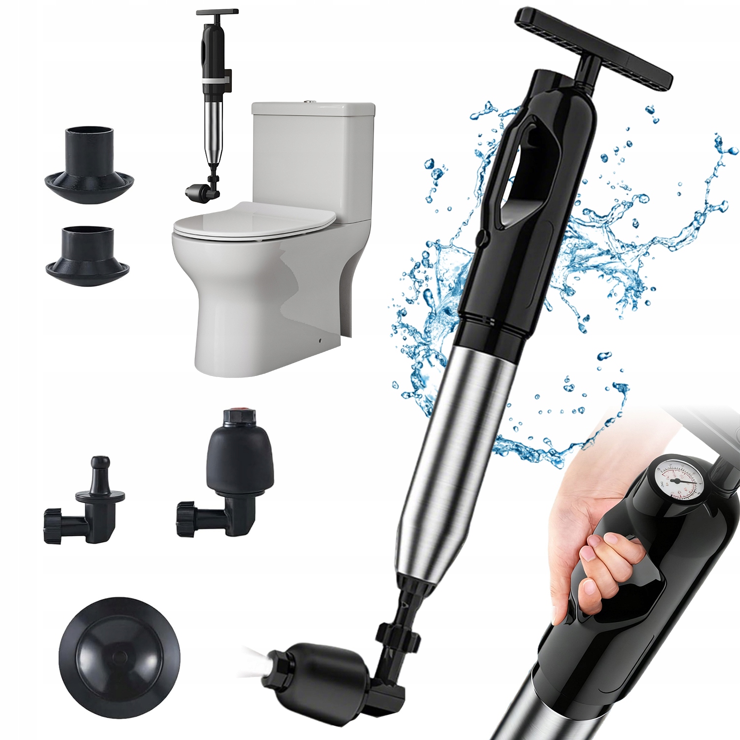 Pneumatický Protlačovač Pro Umyvadlo Vany Wc, 4 Koncovky