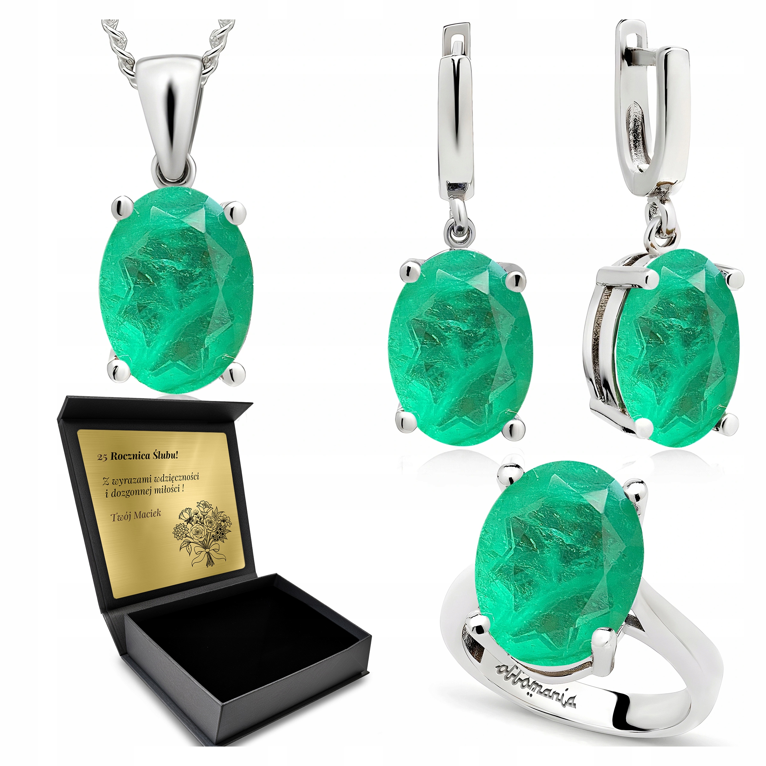 Komplet Stříbrných Šperků 925 Turmalín Dárek pro ženu Gravírování Bonus