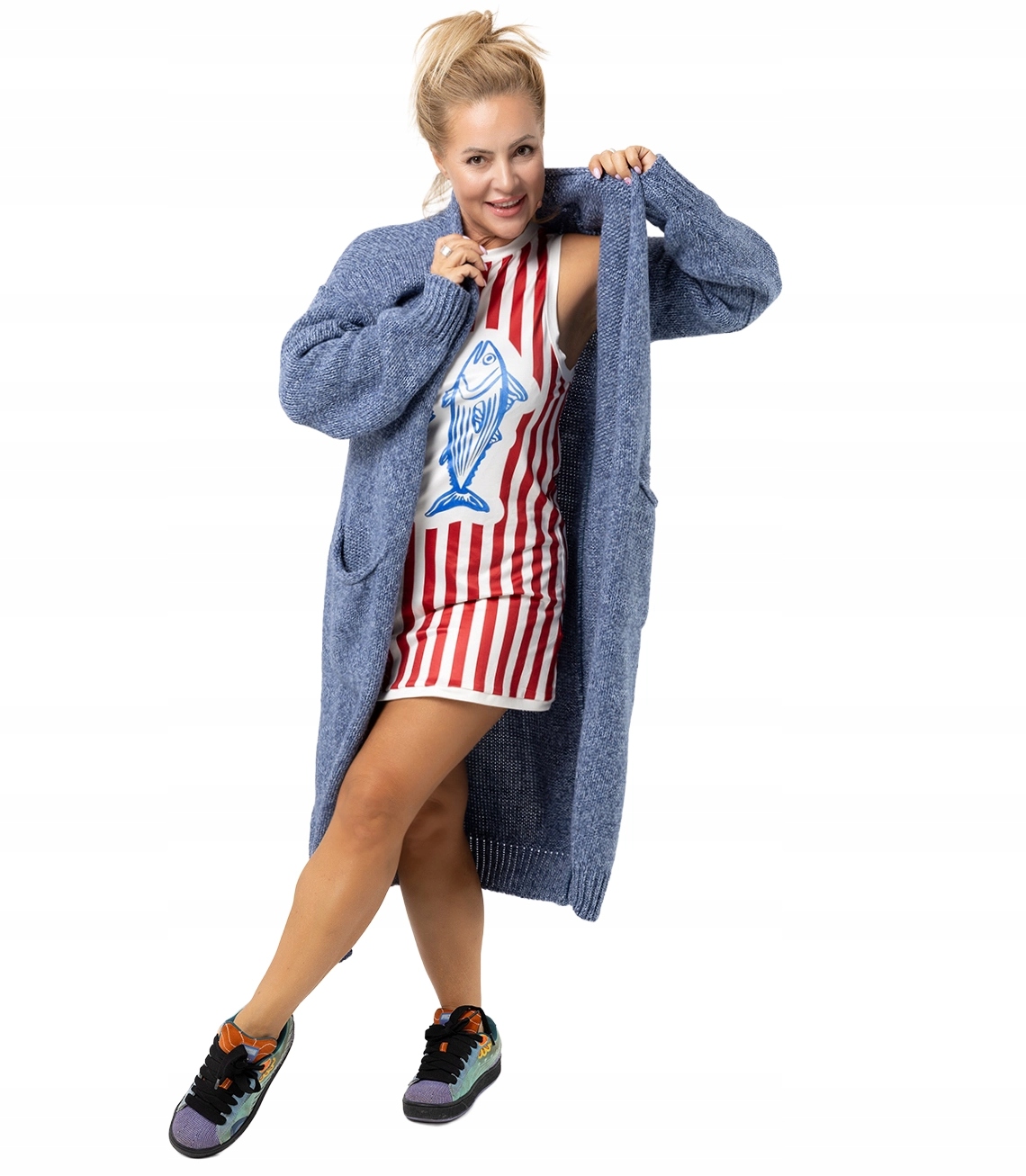 Silný kardigan Maxi Dlouhý Oversize Teplý Splétaný Kapsy Módní unisize