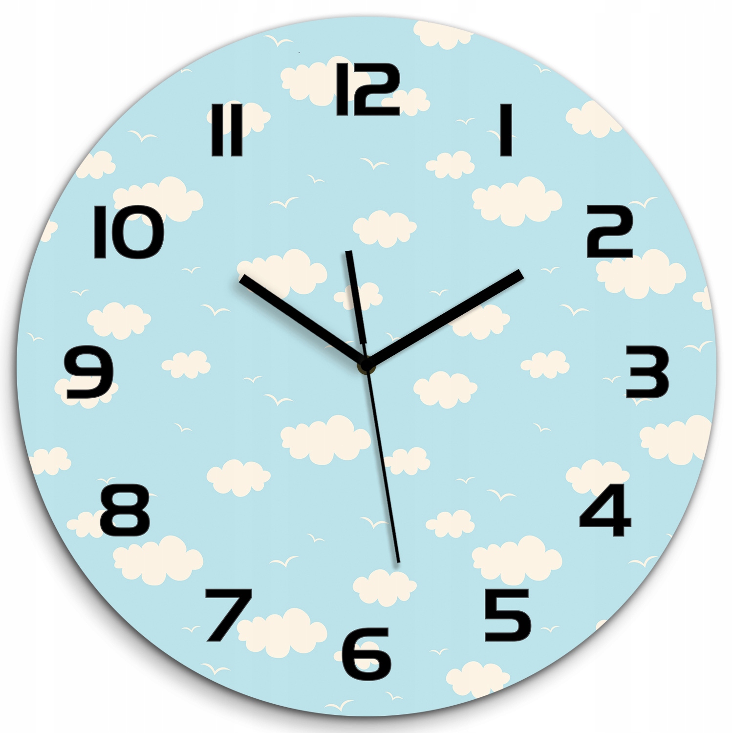 

Szklany duży zegar z piękną grafiką Chmurki fi 60