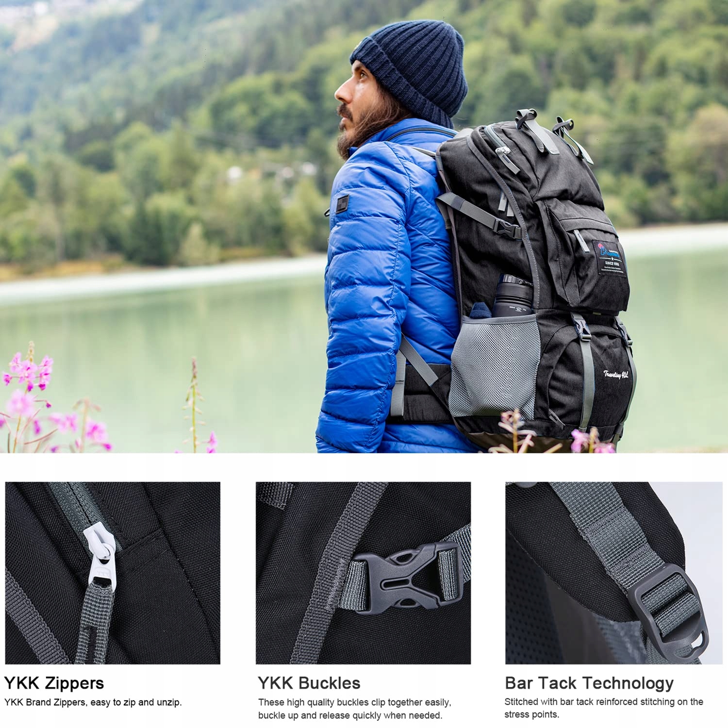 MOUNTAINTOP Plecak Turystyczny 40L Unisex Trekkingowy Outdoor z Pokrowcem — miniatura 7