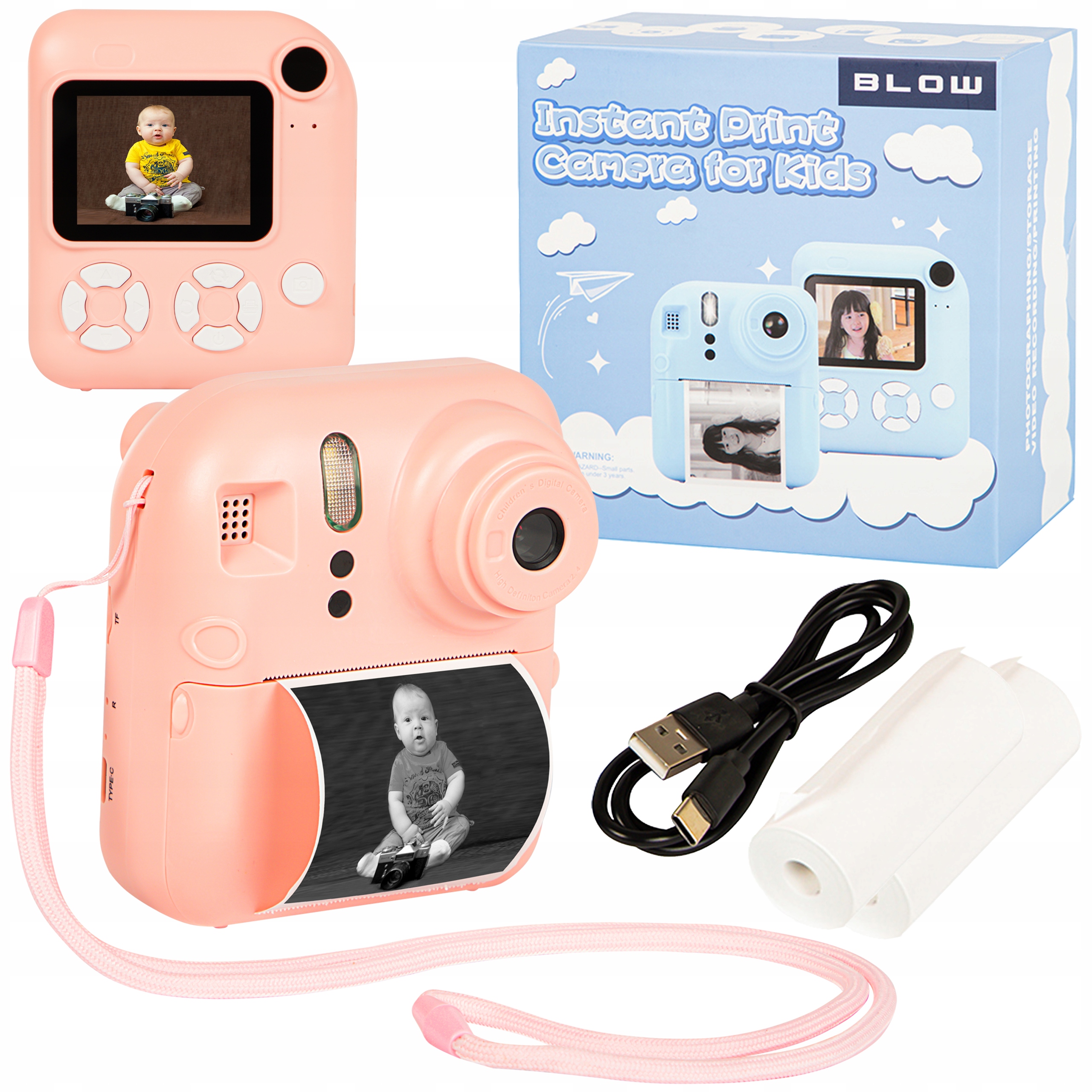 DRUKUŚ APARAT NATYCHMIASTOWY DLA DZIECI FULL HD MINI DRUKARKA + 2SZT ROLEK