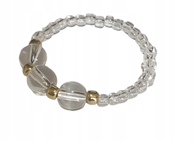 PIERŚCIONEK NA GUMCE KORALIKI KRYSZTAŁ GÓRSKI ZŁOT