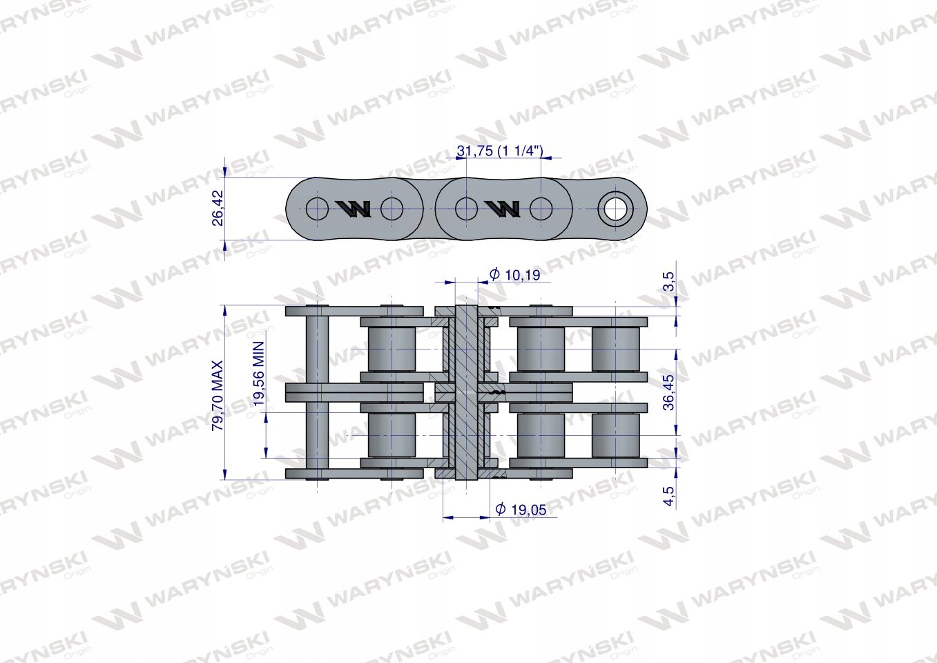Lancuch rolkowy 20B 2 R2 1 1 4 5 m Warynski Machine brand Other