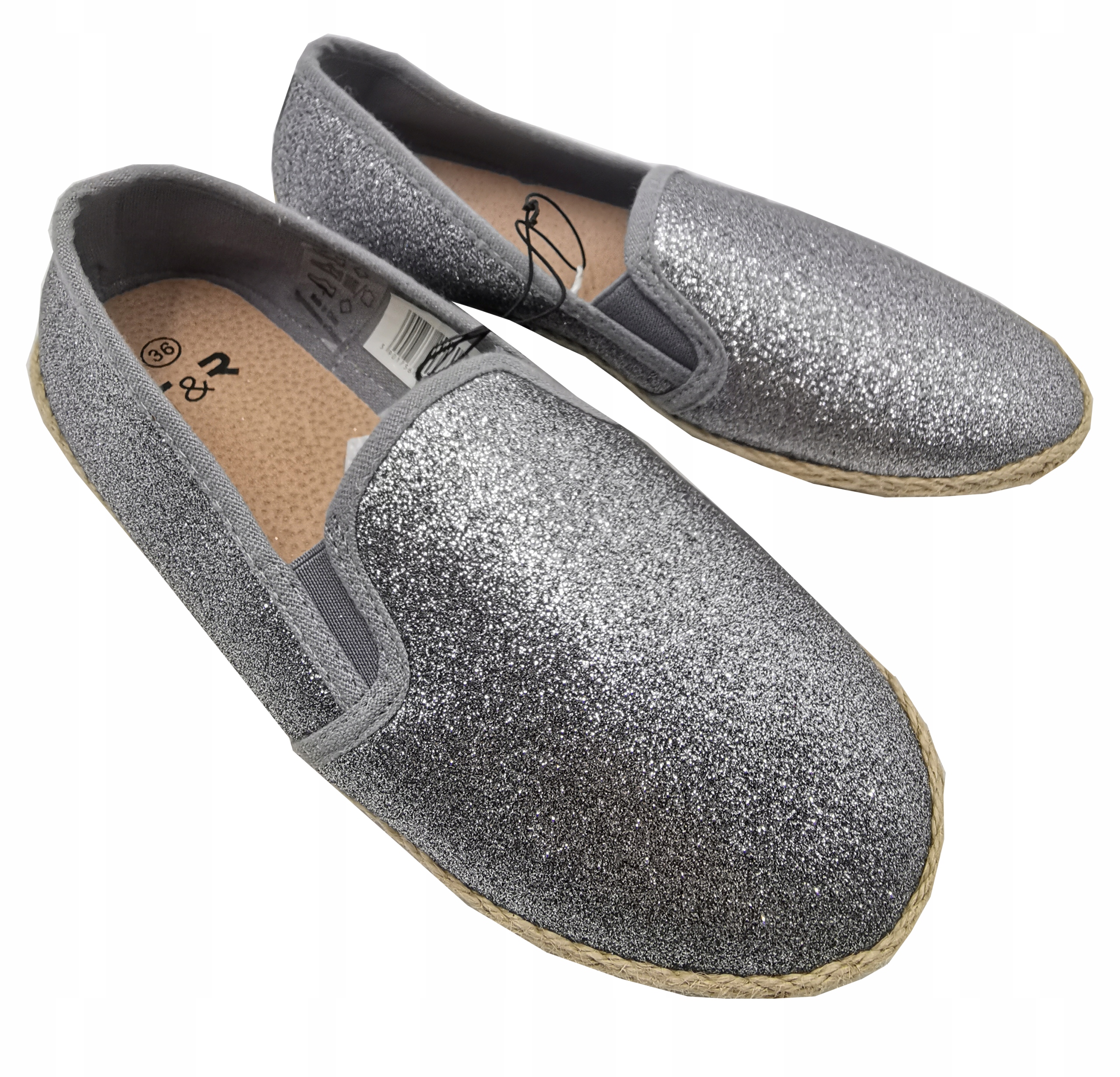 

Espadryle damskie srebrne brokatowe 36
