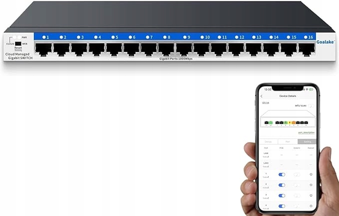 Switch zarządzalny Goalake GS116 V1 16x Gigabit Lan Cloud Vlan QoS