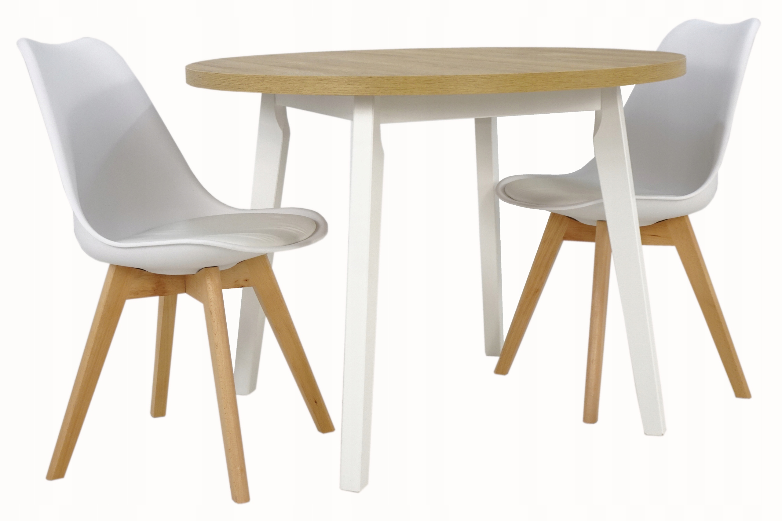 MAŁY okrągły stół DĄB 2 krzesła z poduszką KUCHNIA