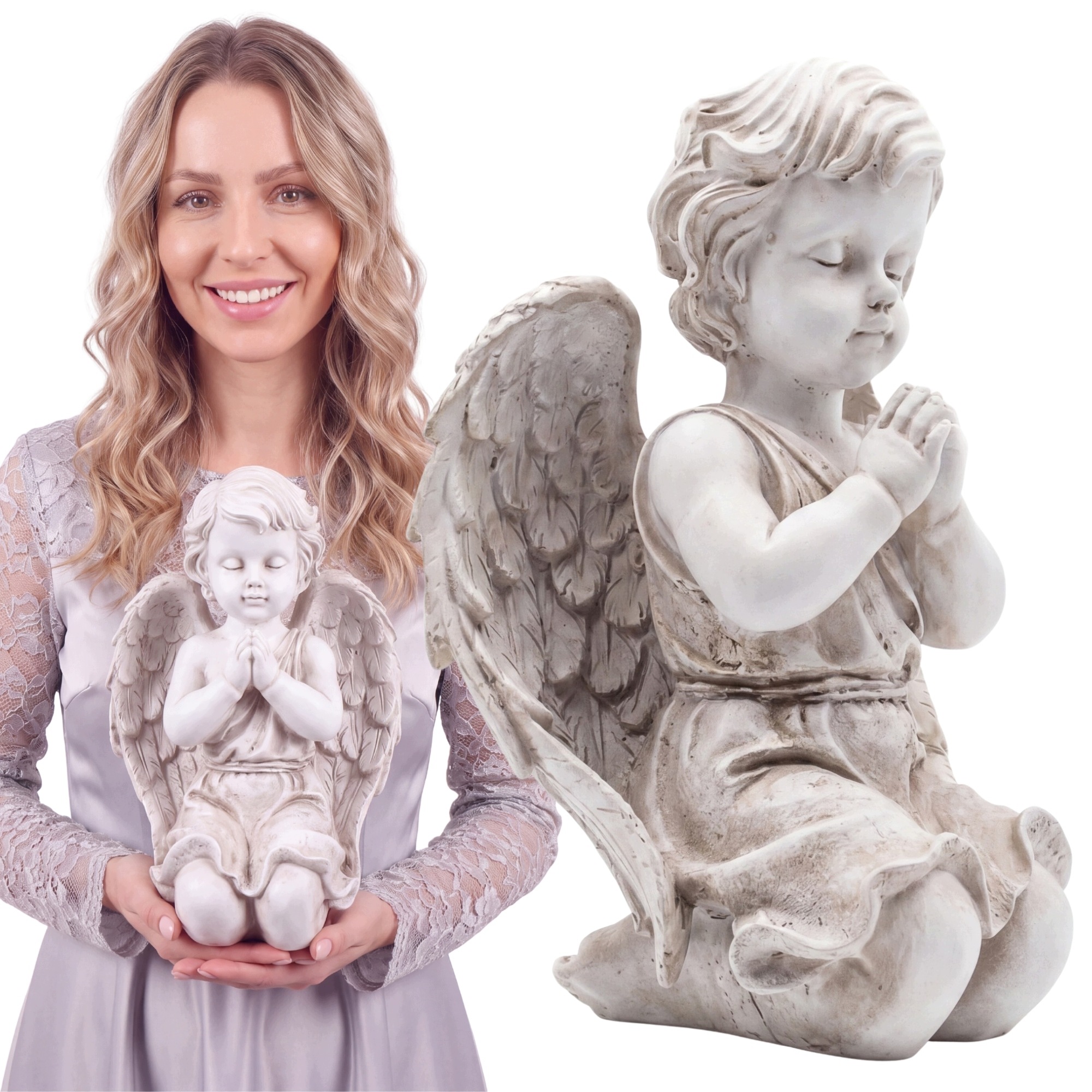 Anděl Bílý Náhrobní figurka Mrazuvzdorná Dekorace na hrob Hřbitov 33 cm