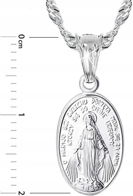 SREBRNY ŁAŃCUSZEK I CUDOWNY MEDALIK KOMUNIJNY MATKA BOSKA CUDOWNA Materiał Srebro