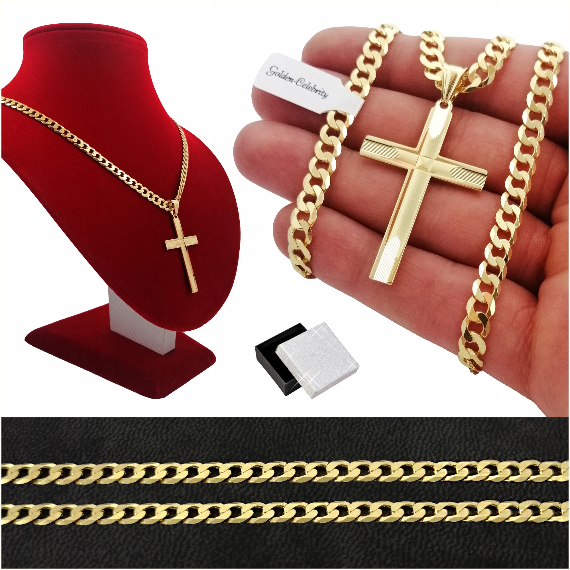 

Męski Złoty Łańcuszek+krzyżyk Pr. 925+585