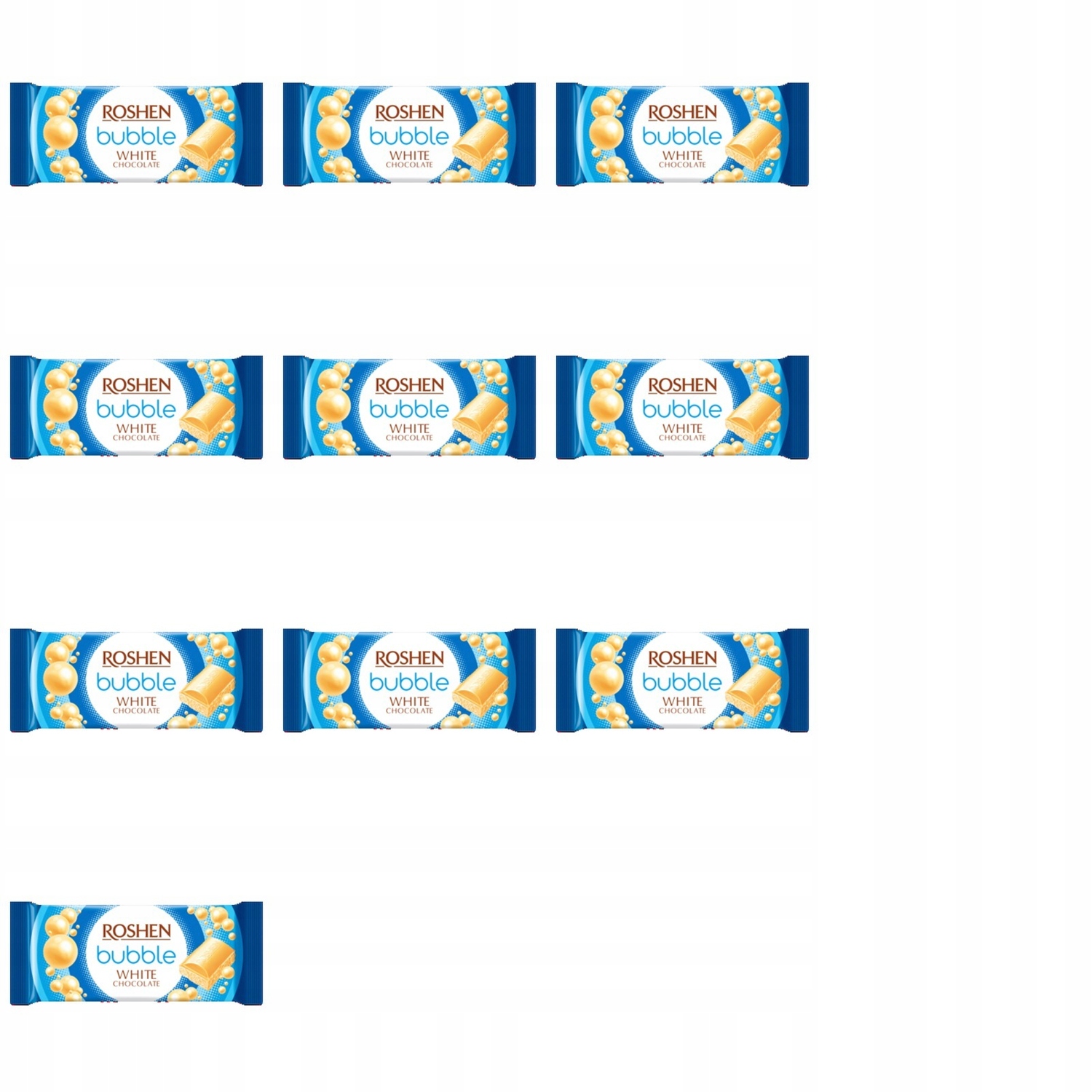 Levně 10 x 80 g Roshen čokoláda bublinková, bílá, Půlka Kartonu