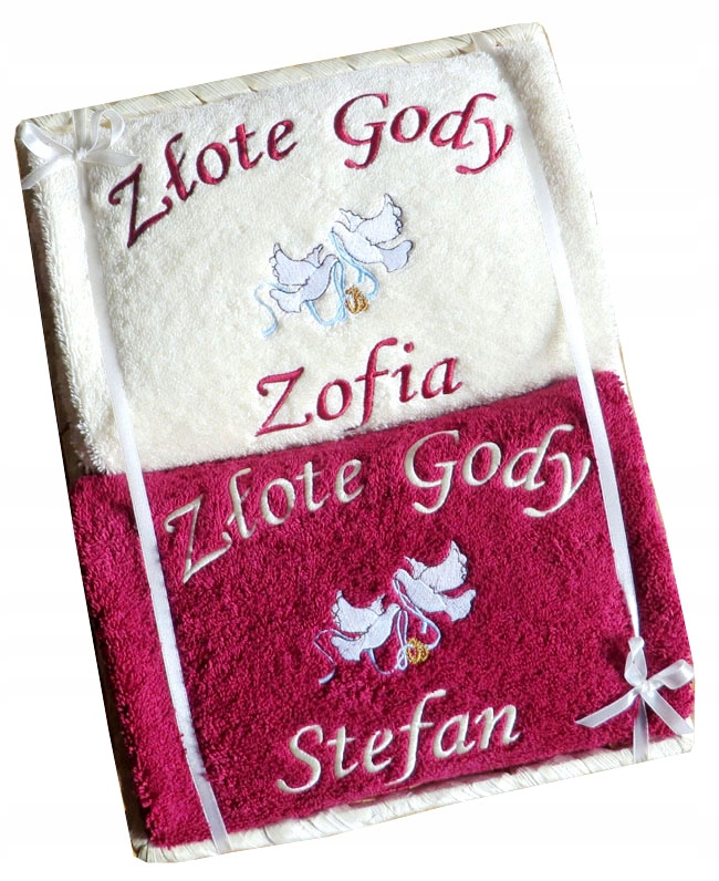 Prezent ROCZNICA ŚLUBU 25,30,40,50 ręczniki z HAFT Wymiary ręcznika 70x140cm