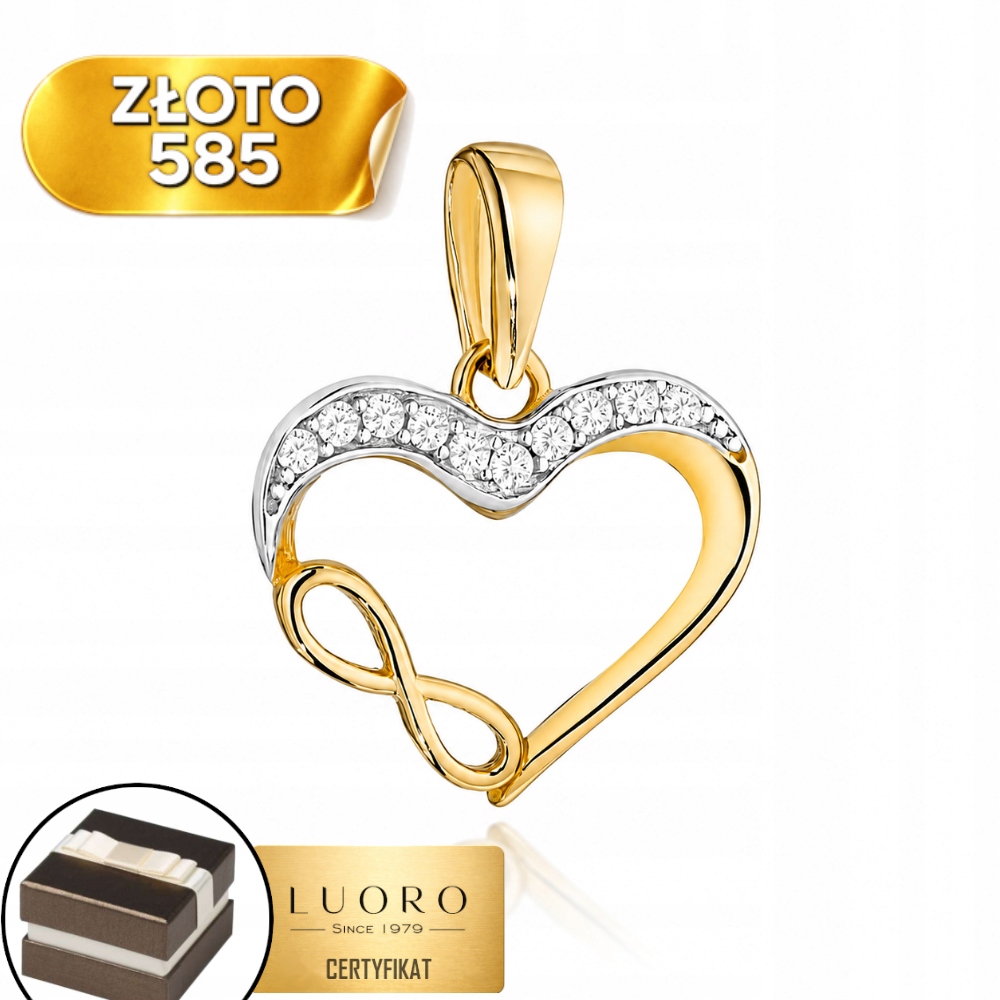 Přívěsek Zlatý 585 14K Srdce Nekonečno Zirkony 1,6 CM Elegantní