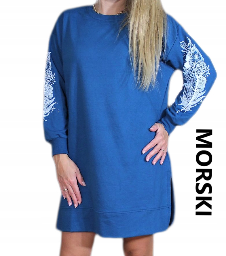 BLUZA TUNIKA NADRUK OVERSIZE MODA DAMSKA LUŹNA WYGODNA DUŻO KOLORÓW XL/XXL Długość mini