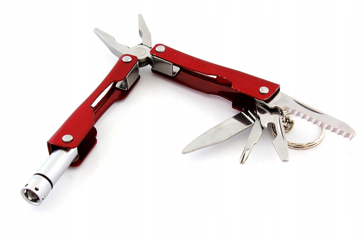 Multitool Narzędzie Wielofunkcyjne Nóż Scyzoryk Latarka Zestaw Etui Brelok