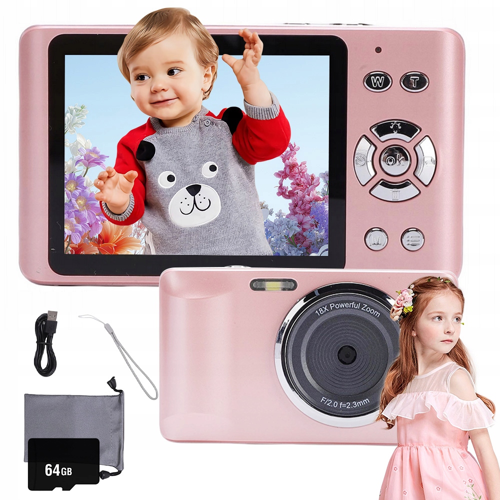 Aparat Cyfrowy 64MP Z 18-KROTNYM Zoomem I Wideo 4K Dla Vlogerów Kartą 64GB