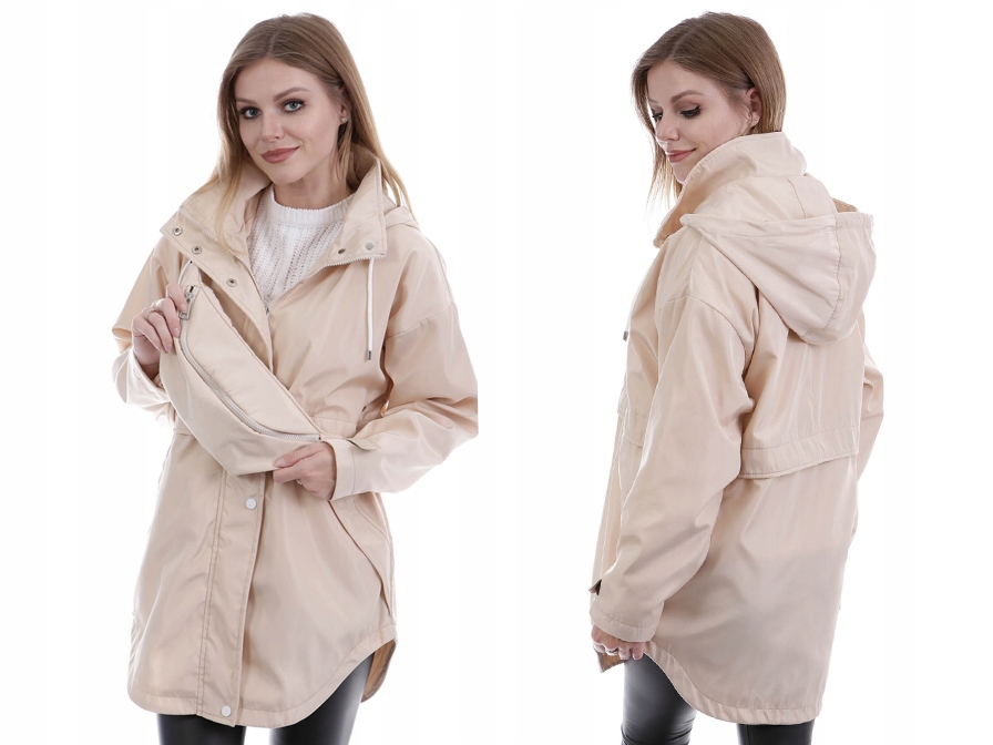 7753 Damska Parka Kurtka Wiosenna Beżowa L