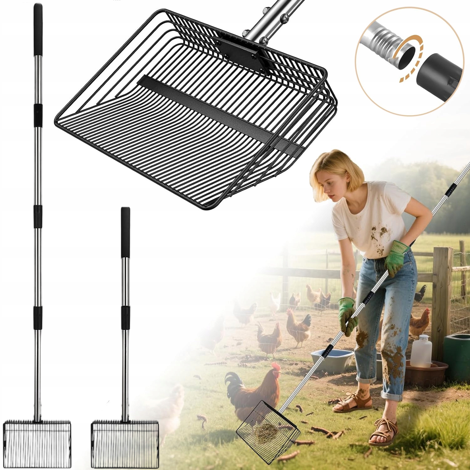 Ergonomická Lopata Na Úklid Kurníku Z Nerezové Oceli 91-190 CM