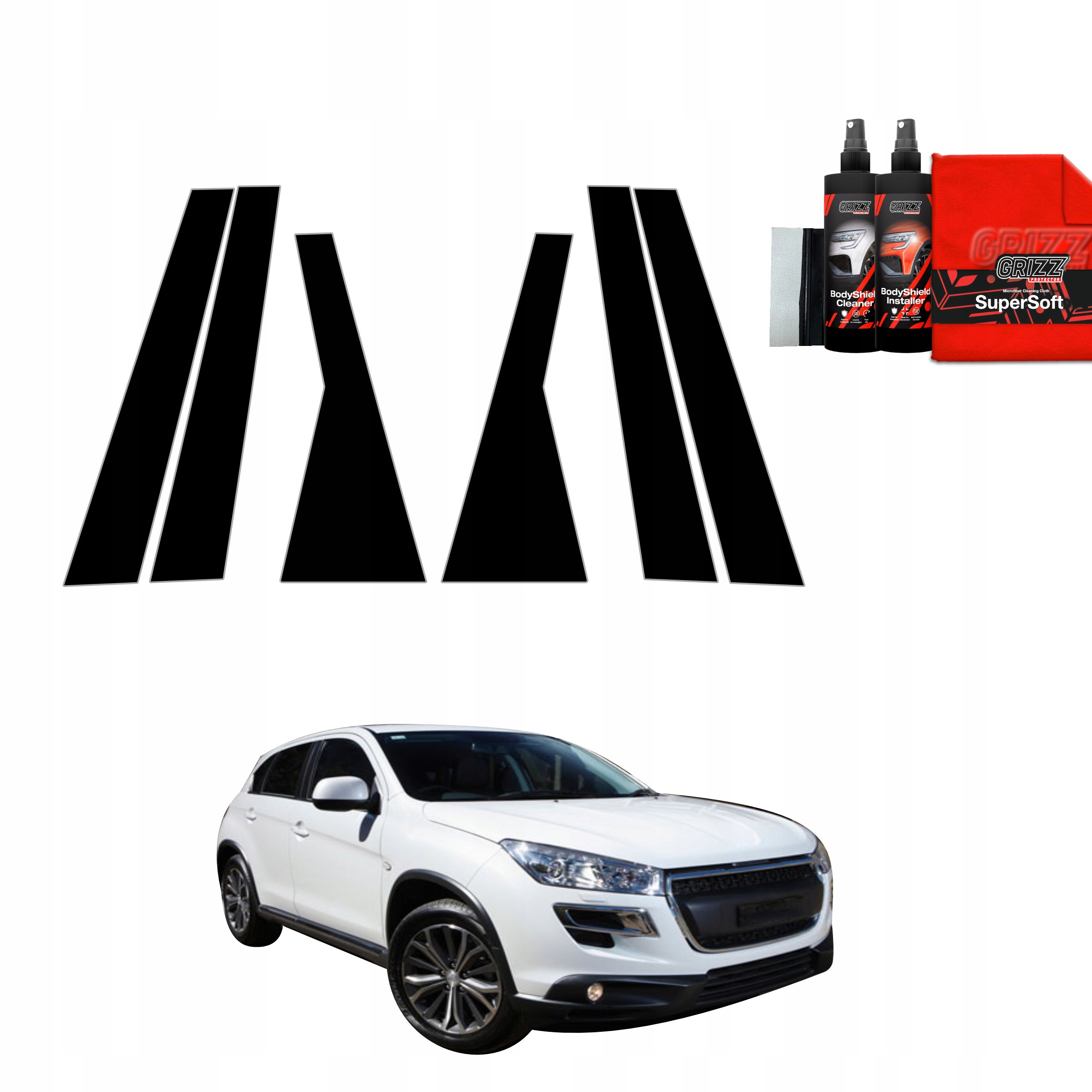 6v1 Černá fólie na sloupky pro Peugeot 4008 (2012-2017)