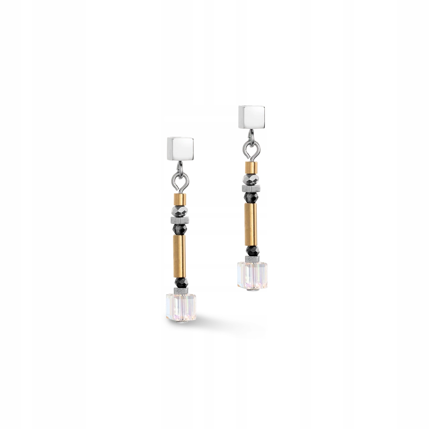 Náušnice Coeur De Lion Šedá a bílá Křišťály Ocel pozlacená Dýka