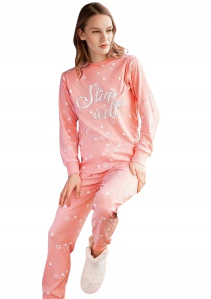 Růžové Pyžamo Sleep Well Hvězdičky Stahovací Pásky Dlouhý Rukáv Dlouhé Kalhoty XL