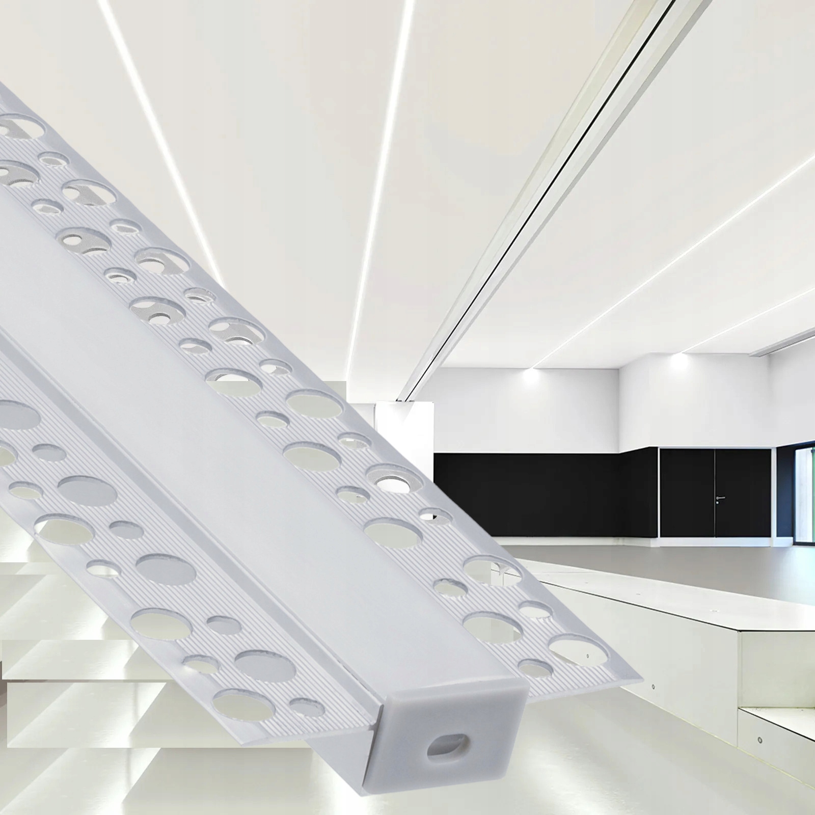 Profil LED Regips 1m Do Taśm LED Anodowany klosz mleczny zaślepki Zestaw Rodzaj Profil