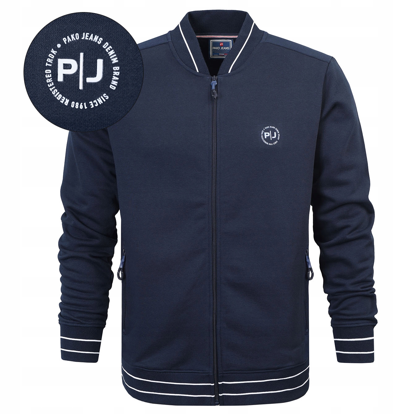 pánská mikina Bomber Rozepínací bez kapuce Zateplená Námořnická Modrá M Pako Jeans