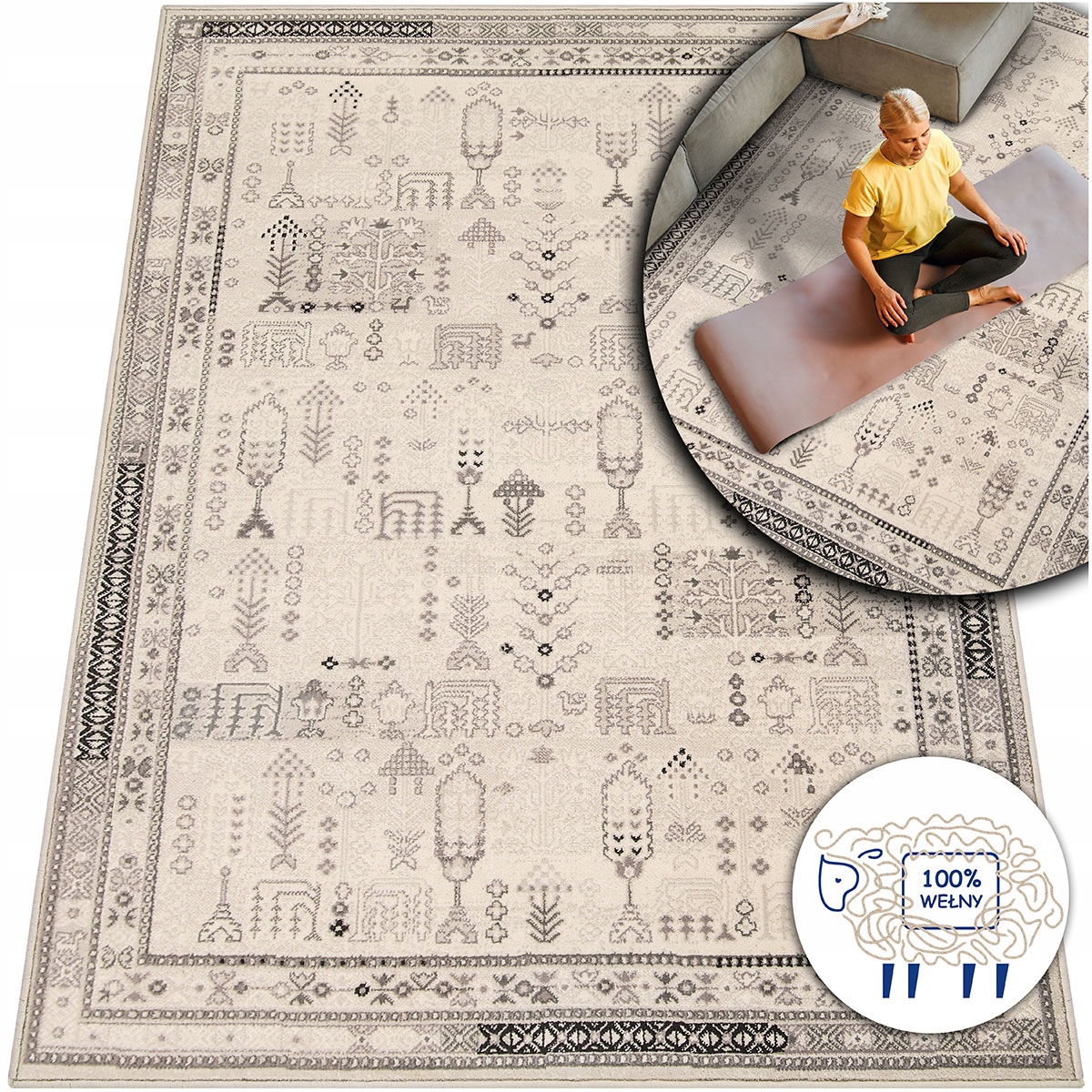 Koberec Vlněný Passion Boho Krémový Do Obývacího Pokoje Přírodní Moderní 80x150