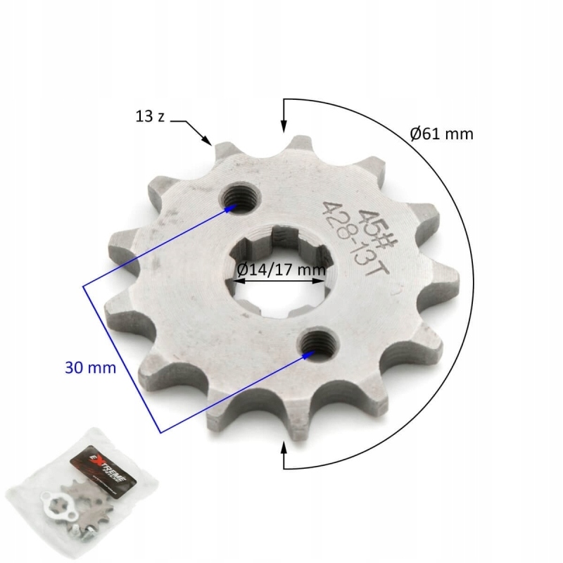 ZĘBATKA KOŁO ZĘBATE ZDAWCZE 428 13Z 17FI ZABEZPIECZENIE ŚRUBY CROSS QUAD