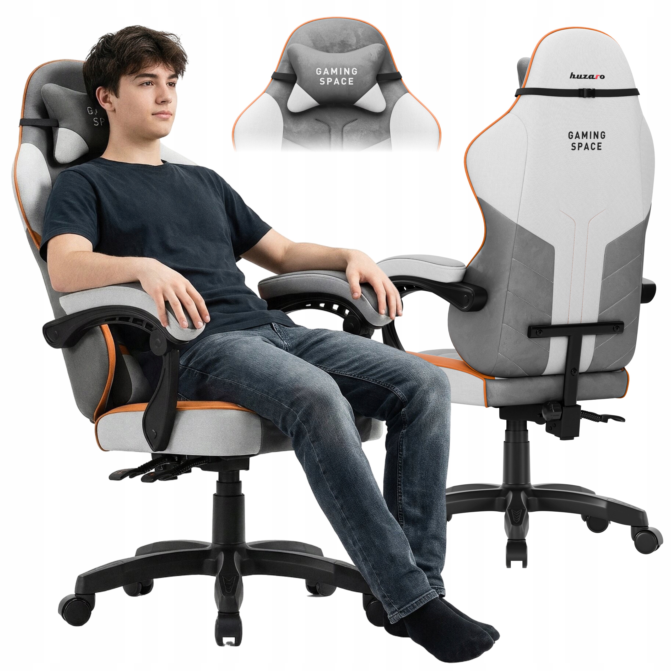 Fotel gamingowy kubełkowy Huzaro szary do komputera biurka ergonomiczny