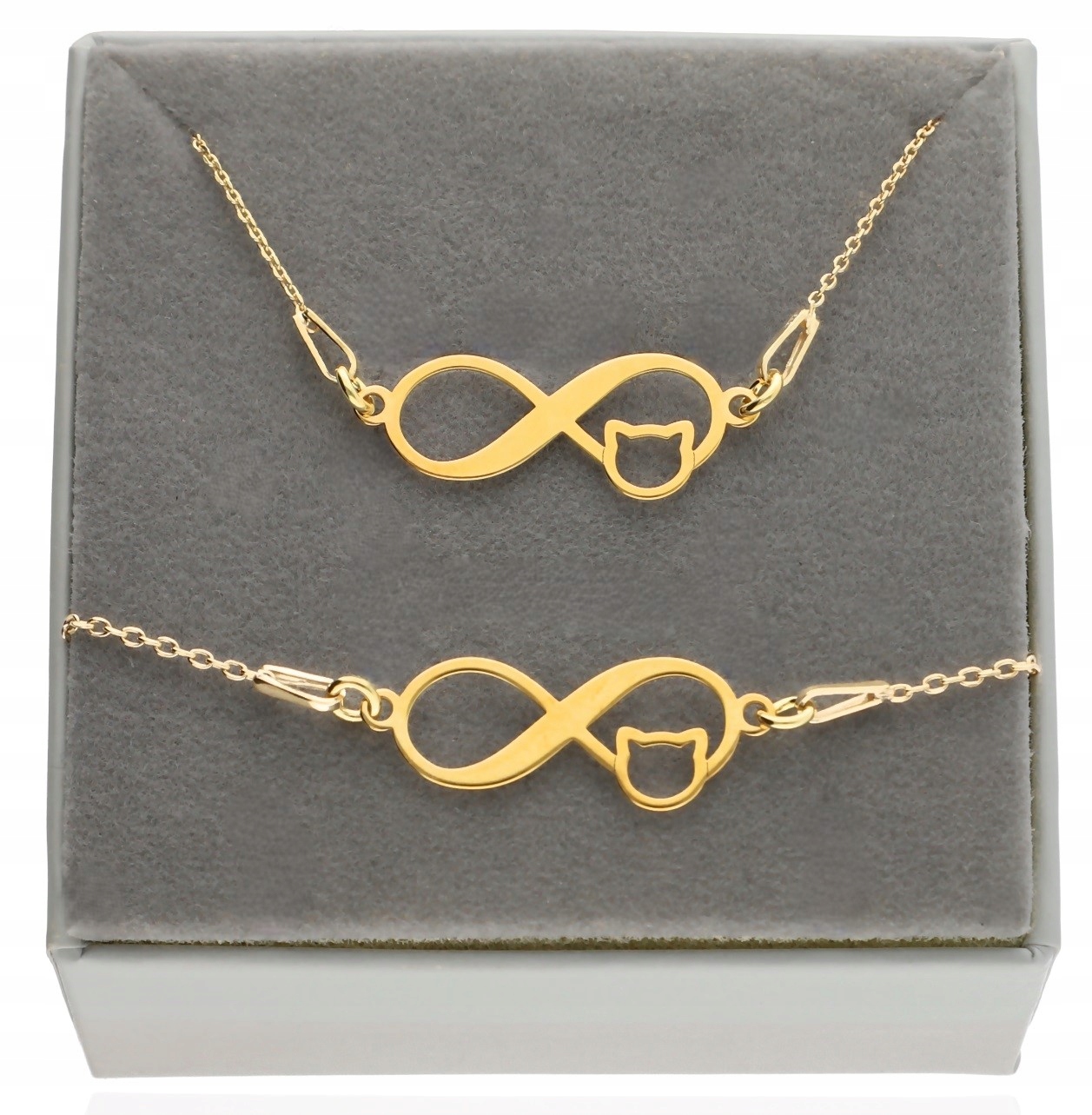 Zlatý komplet nekonečno kočka kotě komplet s kočkou Gravírování 925