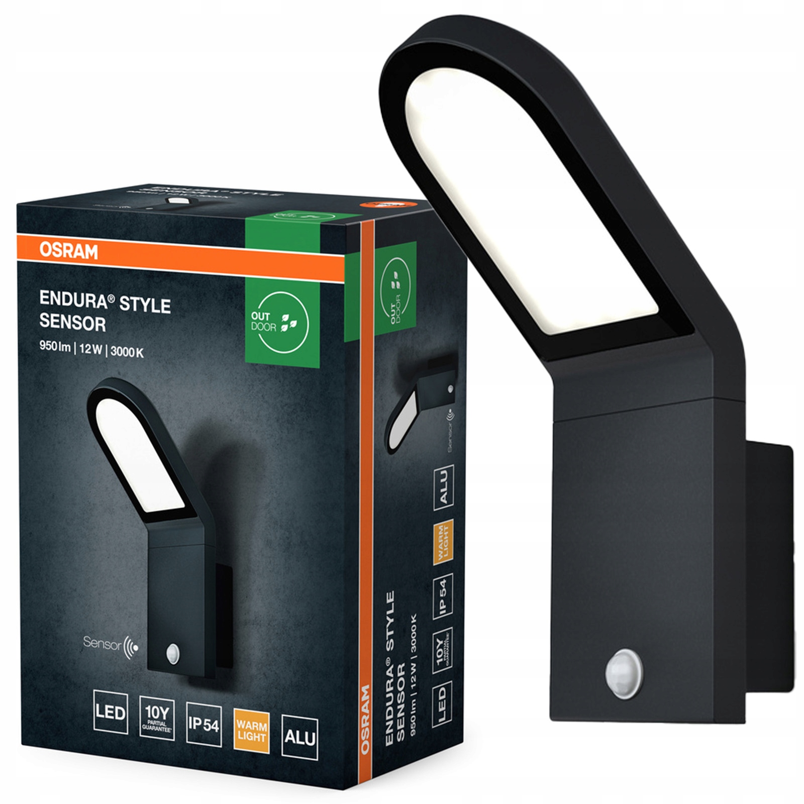 Záhradné nástenné svietidlo Led Snímač pohybu súmraku 12W 3000K IP44 Endura