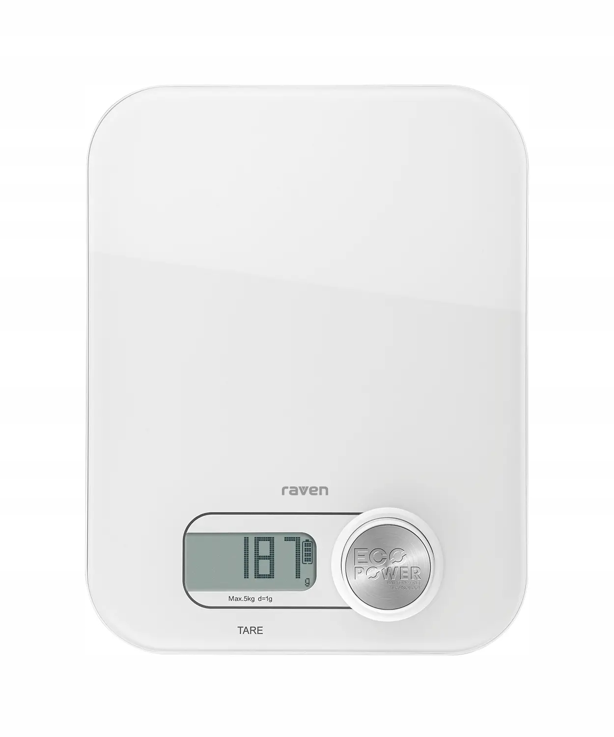 Waga kuchenna elektroniczna Raven EWK012ECO do 5kg Nie wymaga baterii Biała