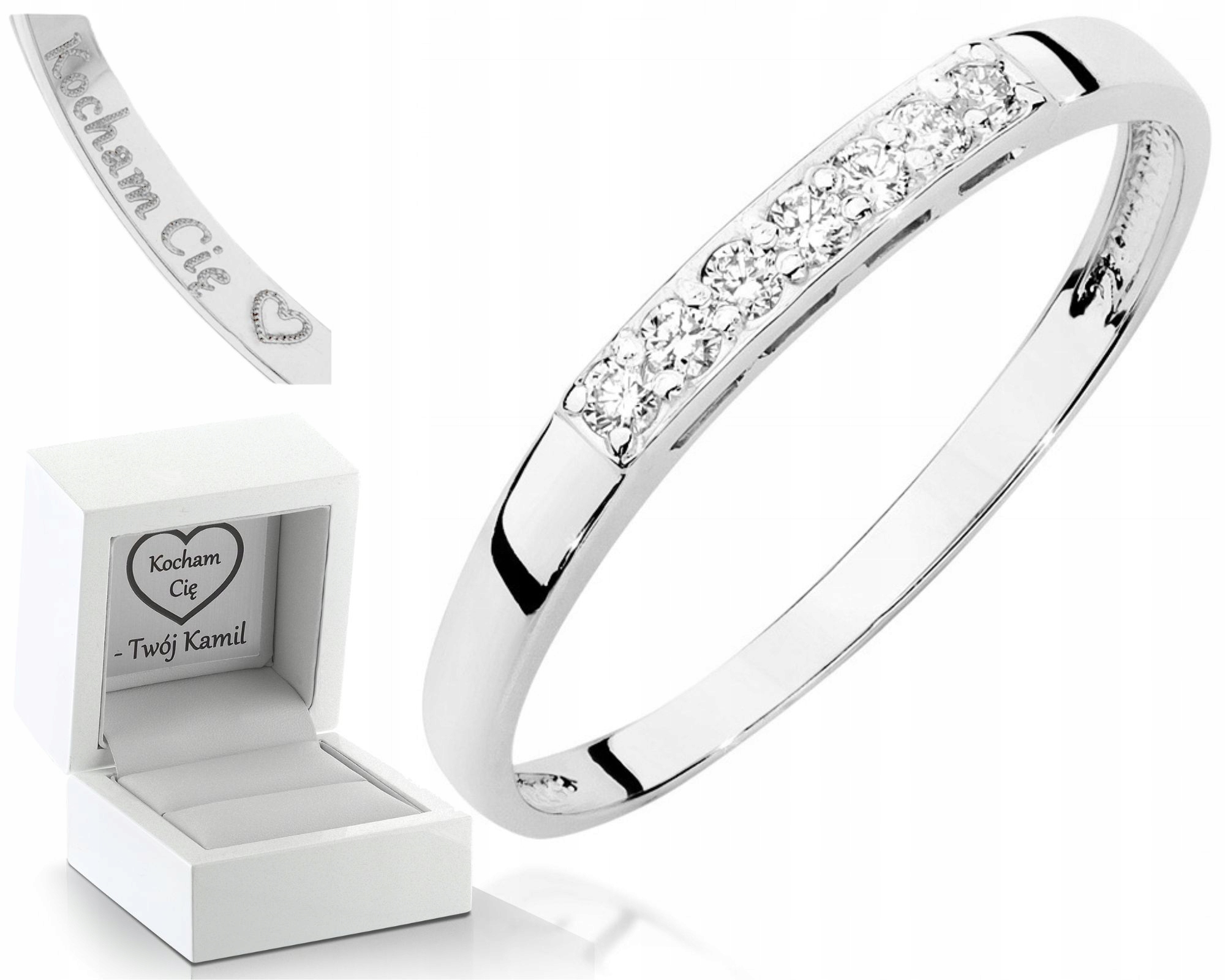 Bílé Zlato Prstýnek S Brilianty Gravírování 585