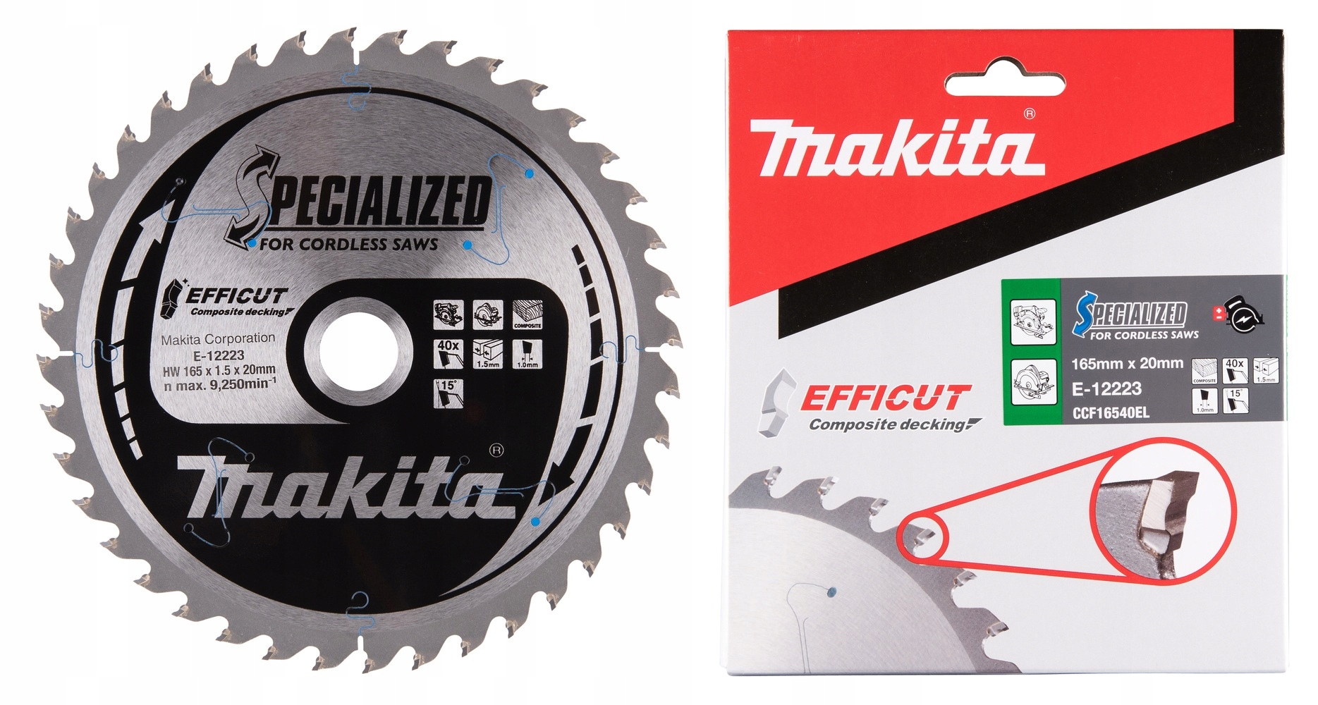 Makita E-12223 Tarcza Tnąca Efficut Drewno Kompozyt Mdf 165x20mm 40Z x1,5mm