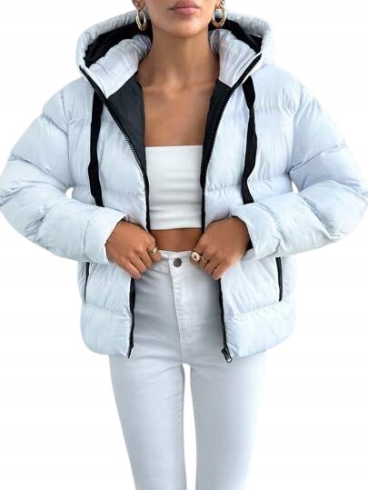 Shein Bílá Prošívaná Zimní Bunda S Kapucí A Oboustrannou M 1KE