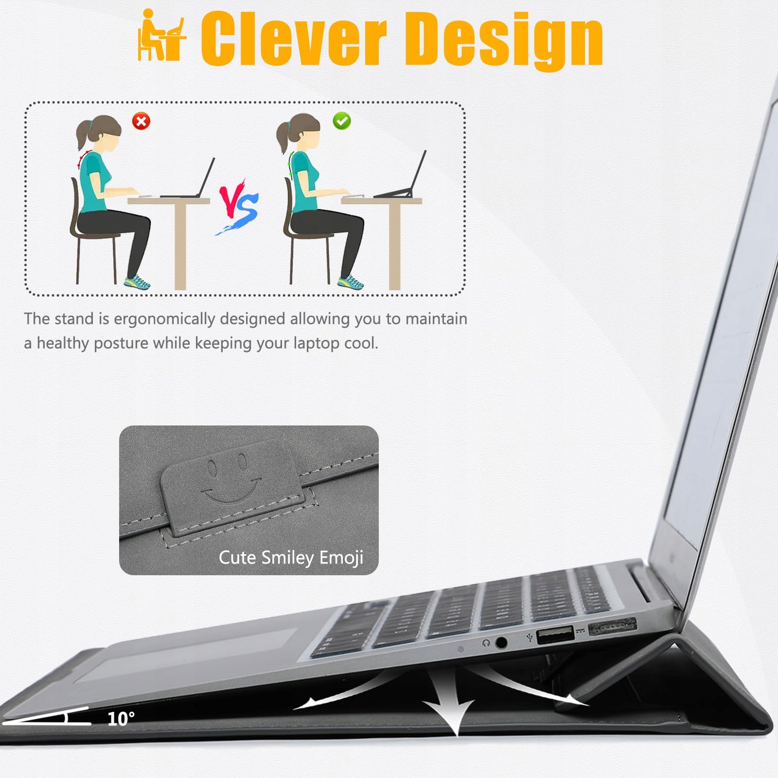 HYZUO Etui Na Laptop Z Funkcją Stojaka15 Cal MacBook Air Pro Surface Szary — miniatura 2