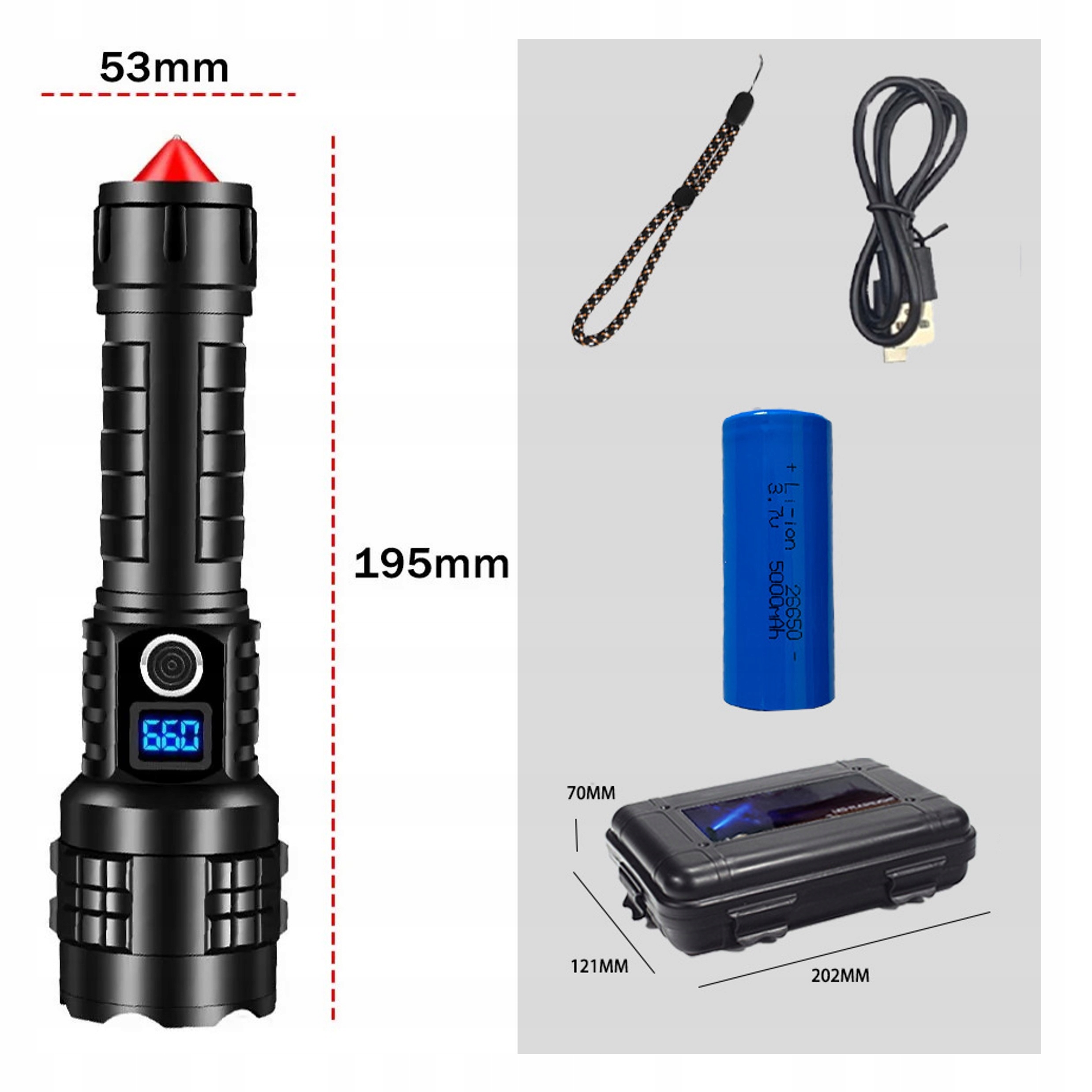 MOCNA LATARKA LED TAKTYCZNA USB BARDZO PROFESJONAL ZOOM WOJSKOWA AKU + ETUI Kod producenta I3P5XAJKU6ELE3AQ