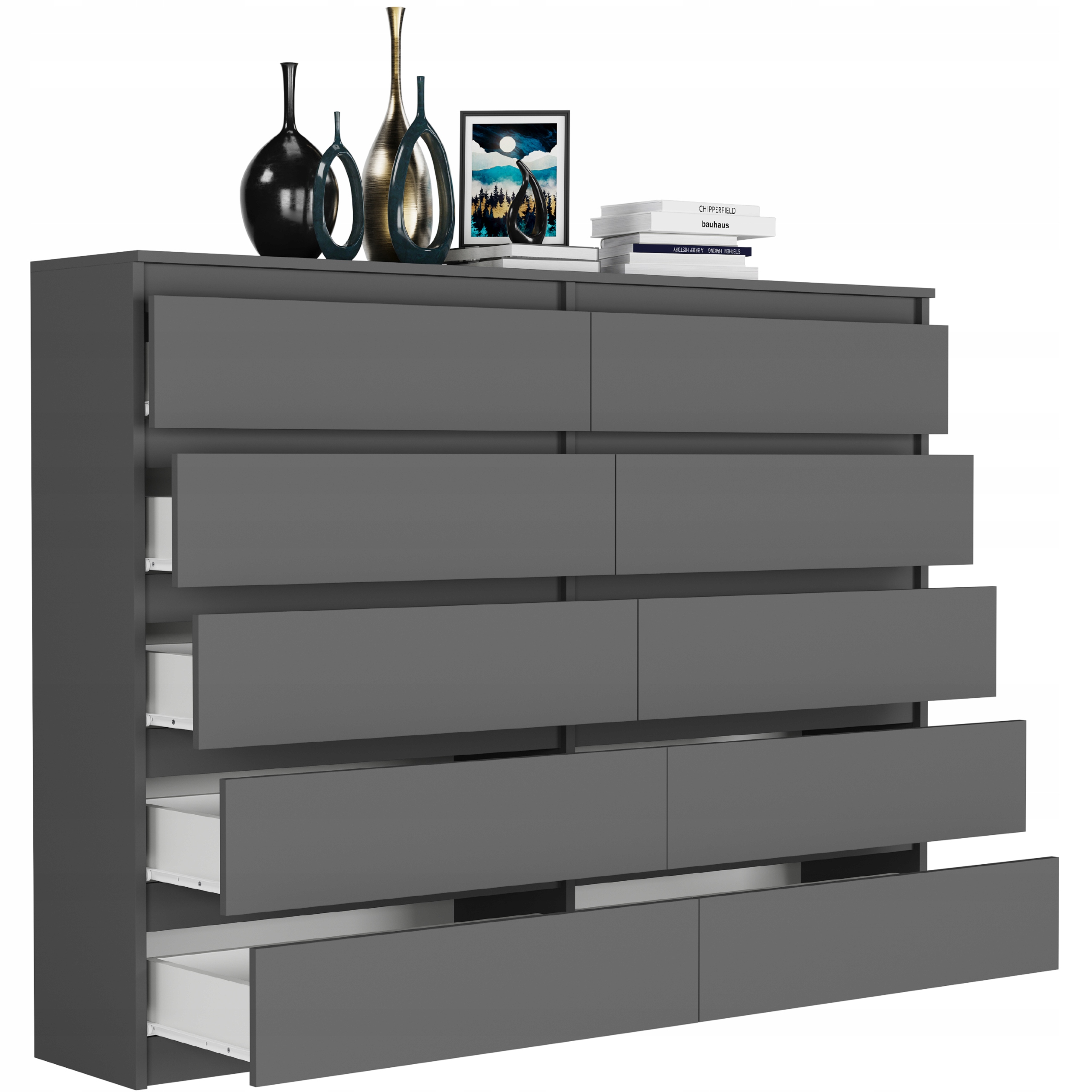 Nowoczesna KOMODA 160 SZAFKA 10 SZUFLAD R-160-S10 ANTRACYT